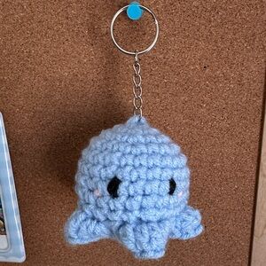 Cute Blue Crocheted Octopus Keychain, Handmade
